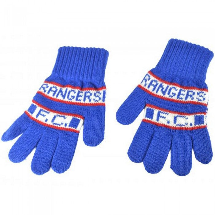 Front - Rangers FC Unisex Adult Knitted Logo Gloves