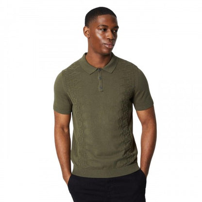 Front - Burton Mens Placement Textured Knitted Polo Shirt