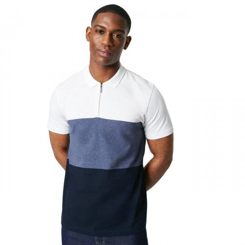 Front - Burton Mens Block Stripe Zip Neck Polo Shirt