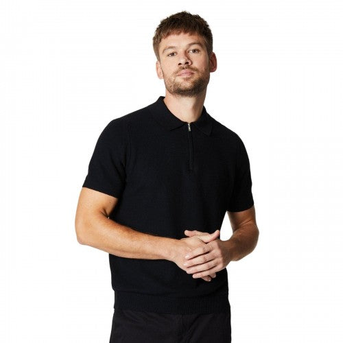 Front - Burton Mens Textured Knitted Quarter Zip Polo Shirt