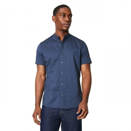 Front - Burton Mens Geometric Oxford Grandad Collar Shirt