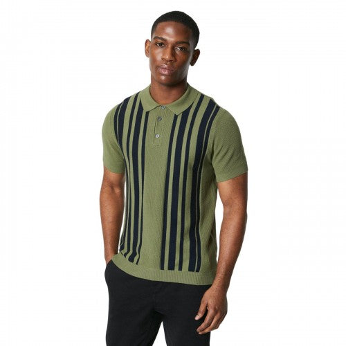 Front - Burton Mens Placement Stripe Moss Stitch Knitted Polo Shirt