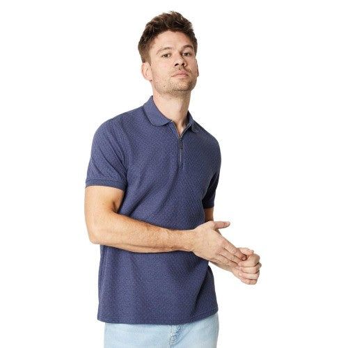 Front - Burton Mens Textured Jacquard Zip Neck Polo Shirt