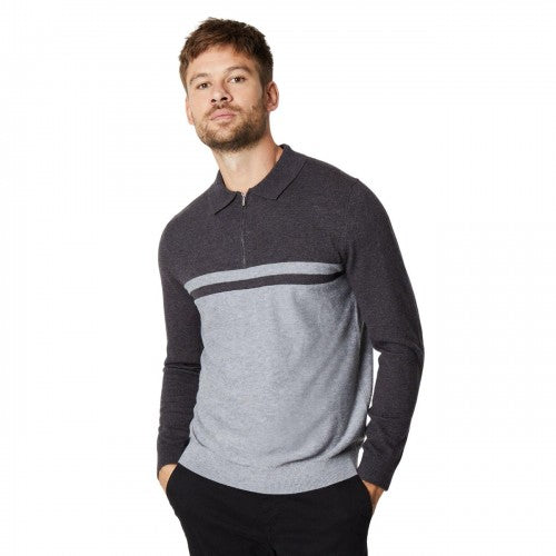 Front - Burton Mens Colour Block Zip Neck Polo Shirt