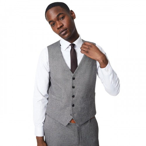 Front - Burton Mens Herringbone Slim Waistcoat