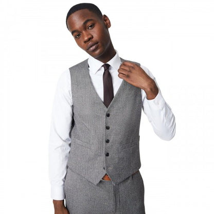Front - Burton Mens Herringbone Slim Waistcoat