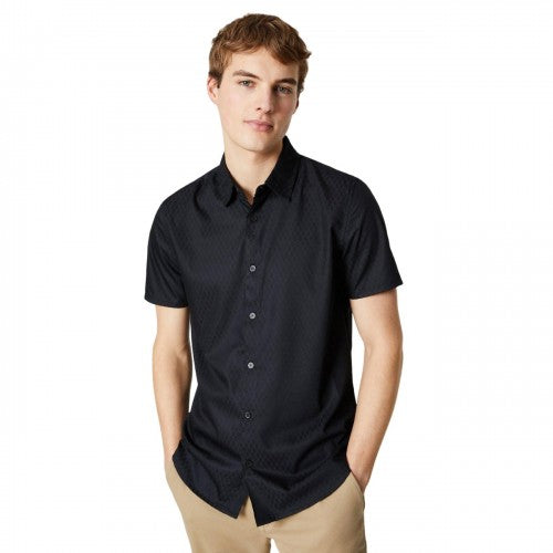 Front - Burton Mens Diamond Jacquard Short-Sleeved Formal Shirt