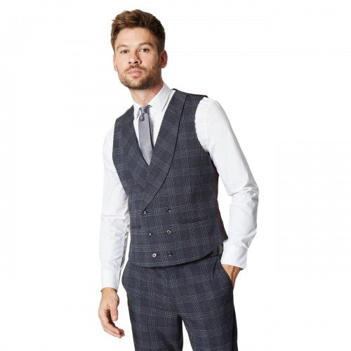 Front - Burton Mens Retro Check Waistcoat