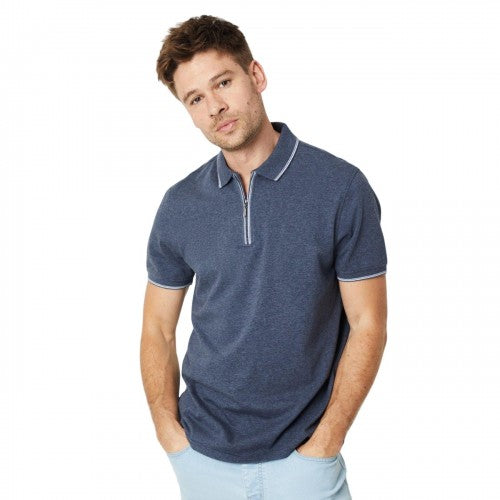 Front - Burton Mens Tipped Zip Neck Polo Shirt