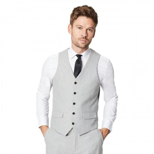 Front - Burton Mens Plain Tweed Waistcoat