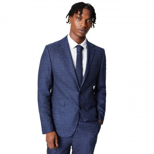 Front - Burton Mens Grid Textured Single-Breasted Suit Jacket
