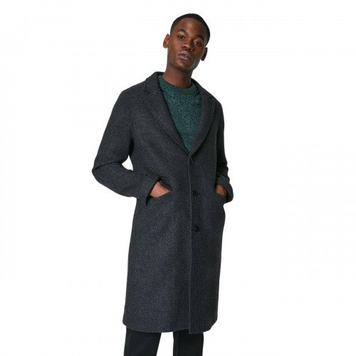 Front - Burton Mens Textured Wool Three Button Overcoat