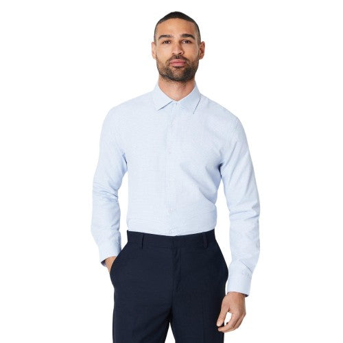Front - Burton Mens Mini Check Easy-Iron Slim Formal Shirt