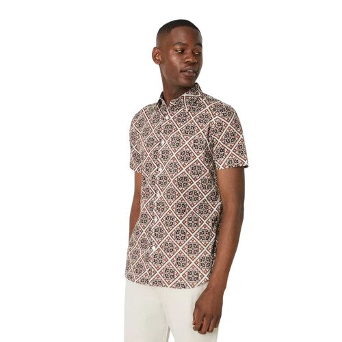 Front - Burton Mens Tile Print Short-Sleeved Shirt