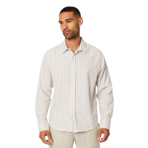 Front - Burton Mens Stripe Linen Blend Long-Sleeved Shirt