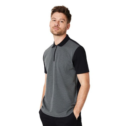 Front - Burton Mens Popcorn Textured Zip Neck Polo Shirt