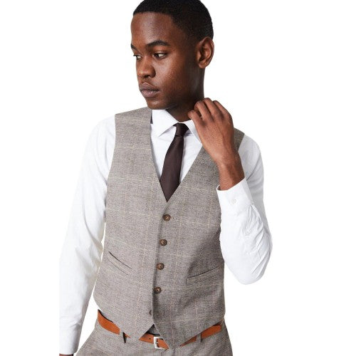 Front - Burton Mens Heritage Checked Slim Wedding Waistcoat