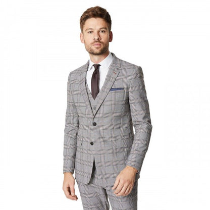 Front - Burton Mens Retro Check Single-Breasted Skinny Suit Jacket
