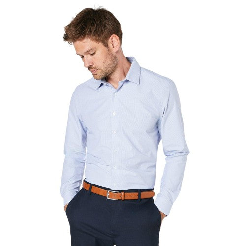 Front - Burton Mens Micro Checked Easy-Iron Slim Formal Shirt