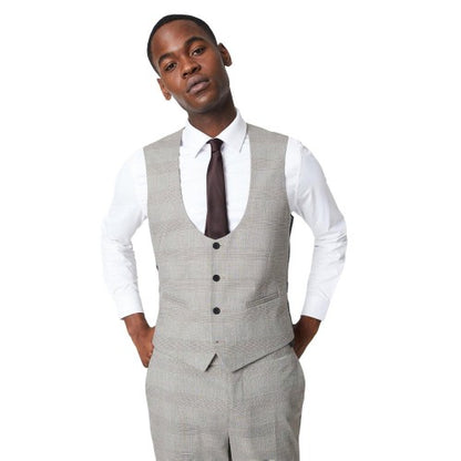 Front - Burton Mens Pow Checked Tailored Waistcoat