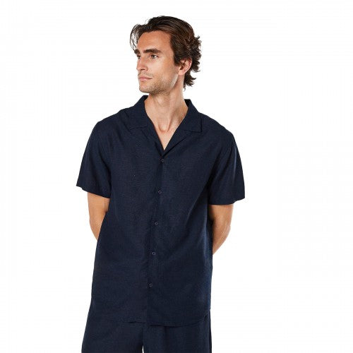 Front - Burton Mens Linen Blend Revere Collar Short-Sleeved Shirt