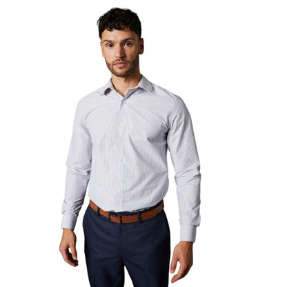 Front - Burton Mens Multi Stripe Easy-Iron Slim Formal Shirt