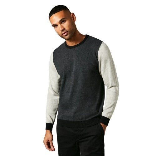 Front - Burton Mens Colour Block Cotton Crew Neck Jumper