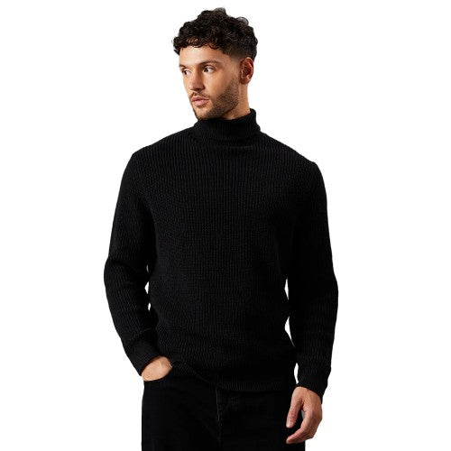 Front - Burton Mens Ribbed Cotton Blend Roll Neck Jumper