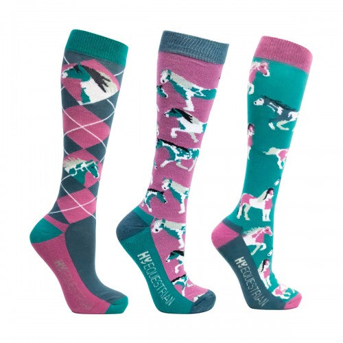 Front - Hy Womens/Ladies Horsing Around Socks (Pack of 3)