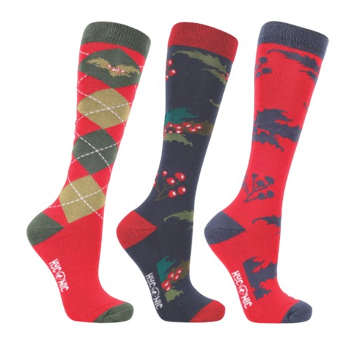 Front - Hy Unisex Adult Holly Christmas Boot Socks (Pack of 3)
