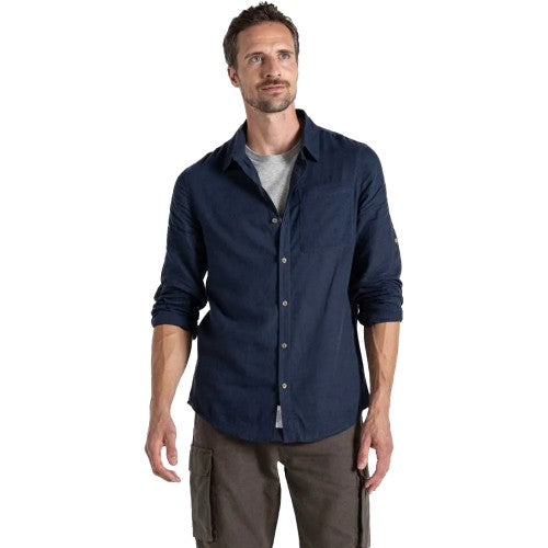 Parchment White Marl - Front - Craghoppers Mens Alexis NosiBotanical Long-Sleeved Shirt
