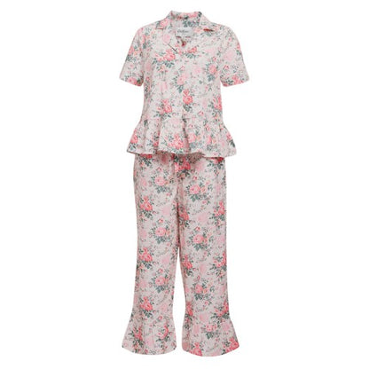 Front - Cath Kidston Womens/Ladies Hackney Rose Cotton Frill Pyjama Set