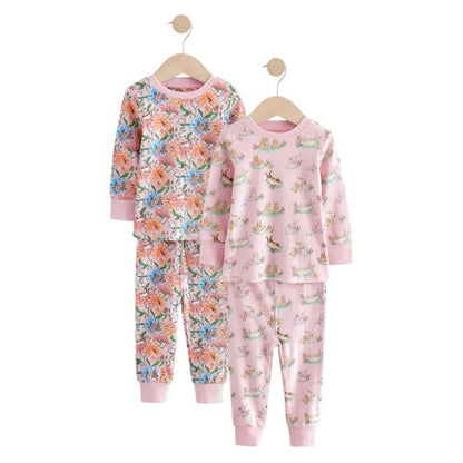 Front - Cath Kidston Girls Snuggle Bunny Cotton Pyjama Set (Pack of 2)