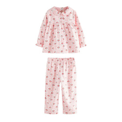 Front - Cath Kidston Girls Flower & Heart Woven Button Through Pyjama Set