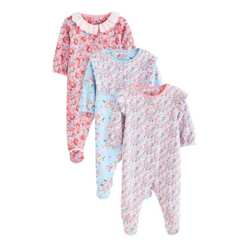 Front - Cath Kidston Baby Floral Sleepsuit (Pack of 3)