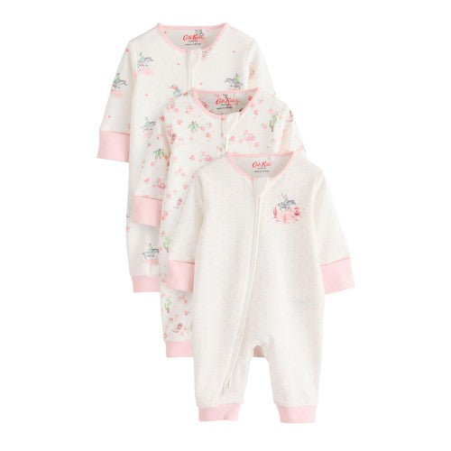 Front - Cath Kidston Baby Girls Floral Sleepsuit (Pack of 3)