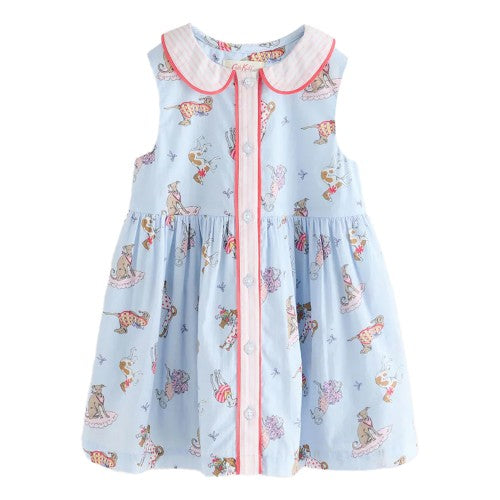 Front - Cath Kidston Girls Dog Print Cotton Collared Dress
