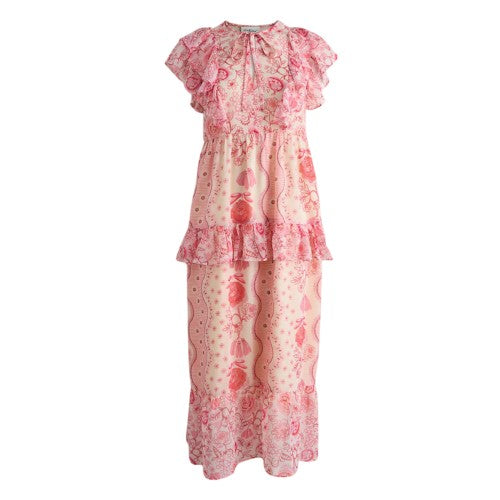 Front - Cath Kidston Womens/Ladies Floral Tie Neck Short-Sleeved Maxi Dress