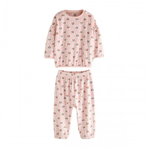 Front - Cath Kidston Girls Cosy Flower & Heart Fleece Pyjama Set