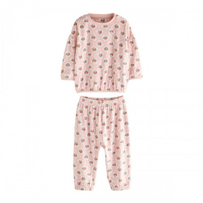Front - Cath Kidston Girls Cosy Flower & Heart Fleece Pyjama Set