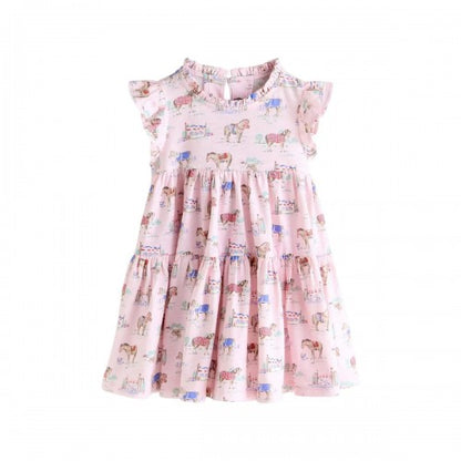 Front - Cath Kidston Girls Tiered Horse Jersey Dress
