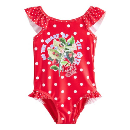 Front - Cath Kidston Girls Polka Dot One Piece Swimsuit