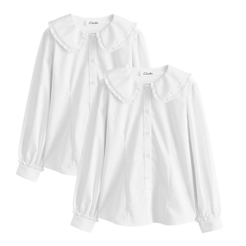 Front - Clarks Girls Frill Collar Long-Sleeved Shirt (Pack of 2)
