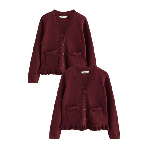 Front - Clarks Girls Bow Knitted School Cardigan (Pack of 2)