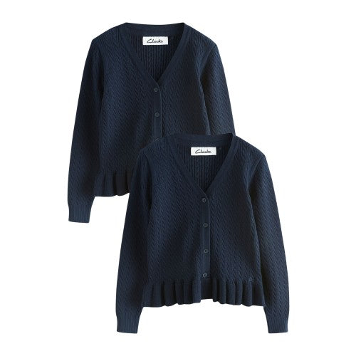 Front - Clarks Girls Cable Knit Frill School Cardigan (Pack of 2)