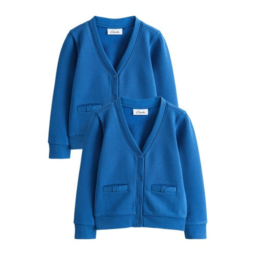 Front - Clarks Girls Bow School Cardigan (Pack of 2)
