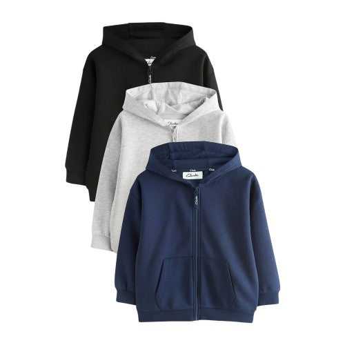 Front - Clarks Boys Embroidered Logo Full Zip Hoodie (Pack of 3)