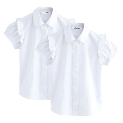 Front - Clarks Girls Frill Shoulder Short-Sleeved Shirt (Pack of 2)