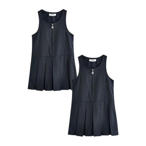 Front - Clarks Girls Pleated Front Pinafore Dress (Pack of 2)
