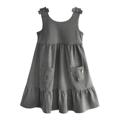 Front - Clarks Girls Ponte Bow Detail Pinafore Dress